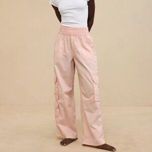 Aerie Easiest Cargo Pants XS Dusty Pink elastic waist wide leg cotton